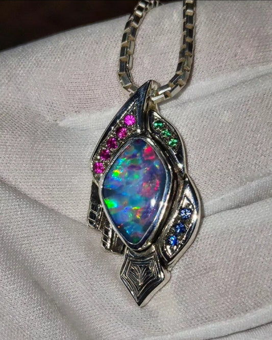 Australian Opal Doublet Silver Pendant
